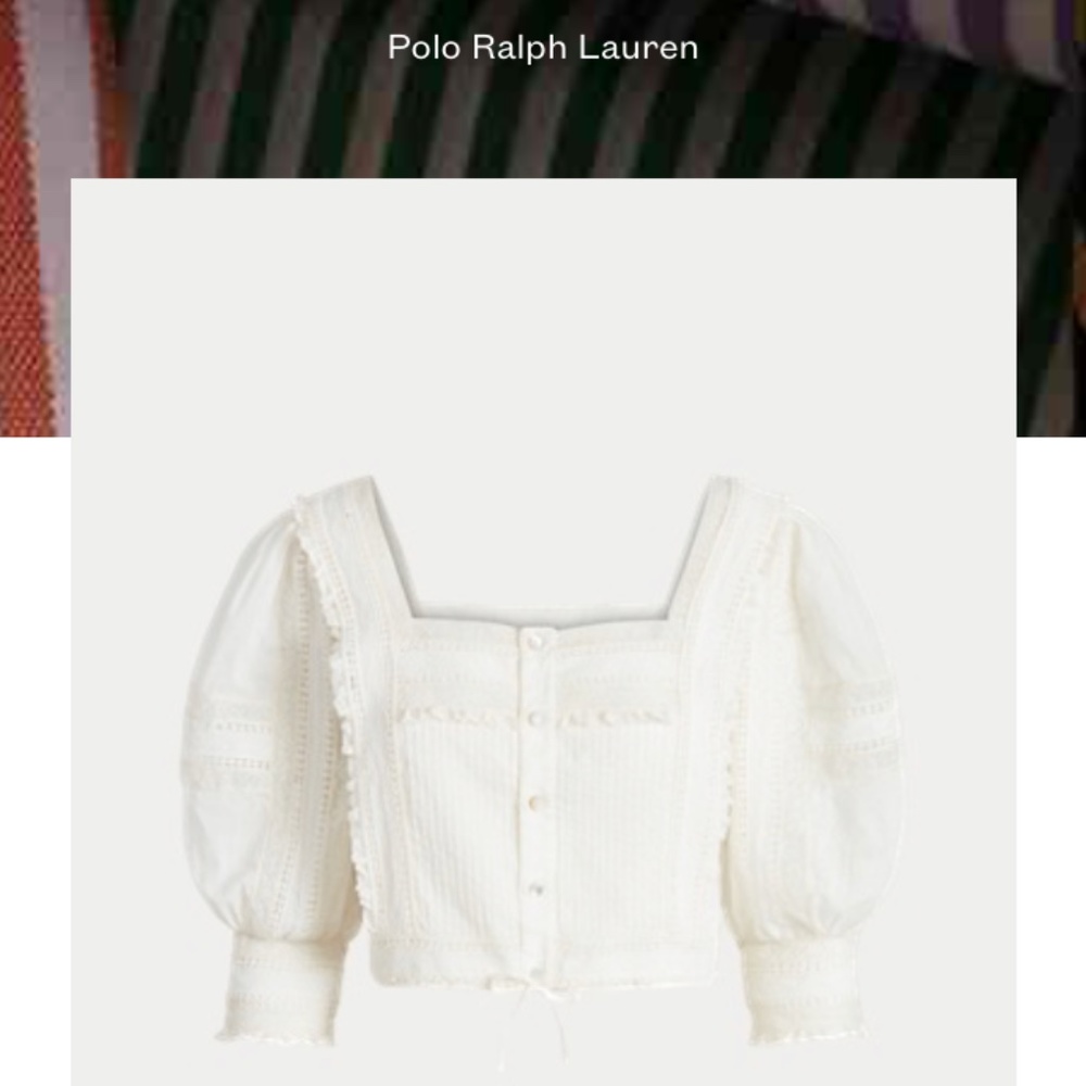 Polo Ralph Lauren Off White Lace Crop Top / Voile Blouse Size 12